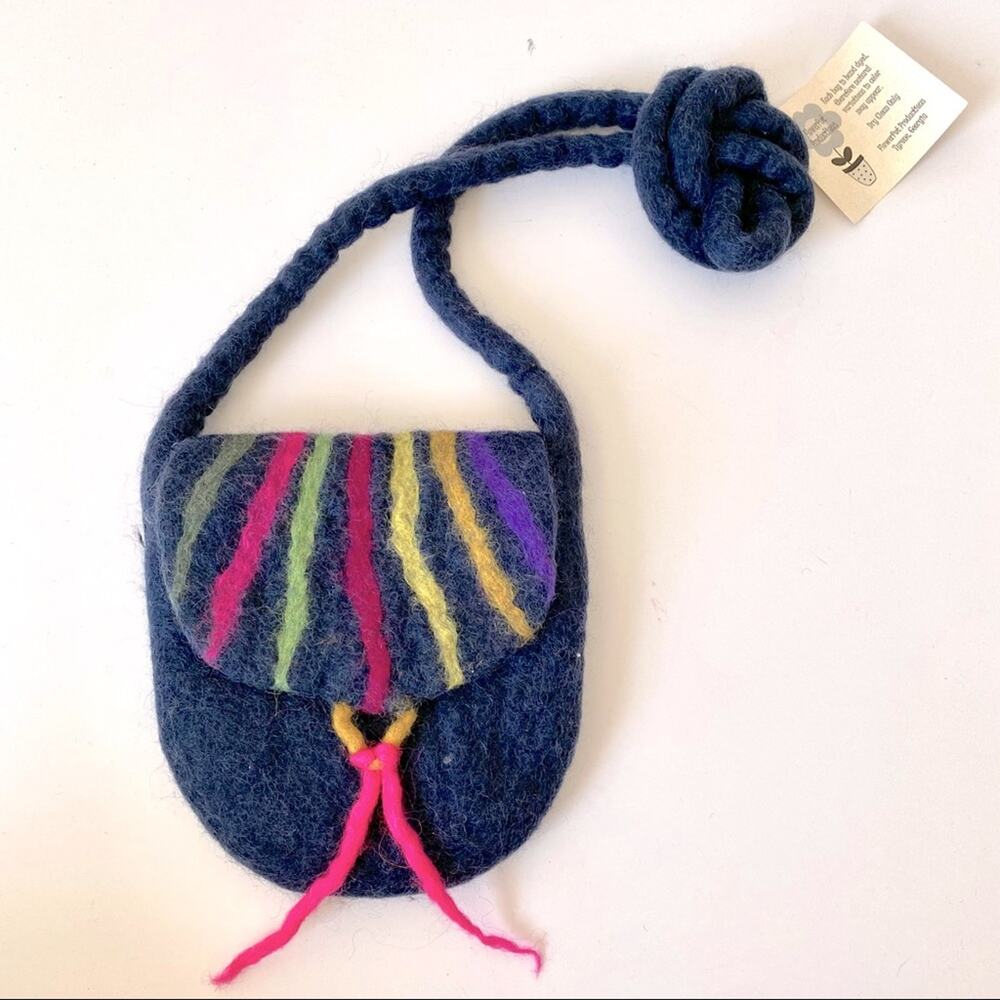 Flower Pot Productions Blue Felted Wool Crossbody Purse NWTs